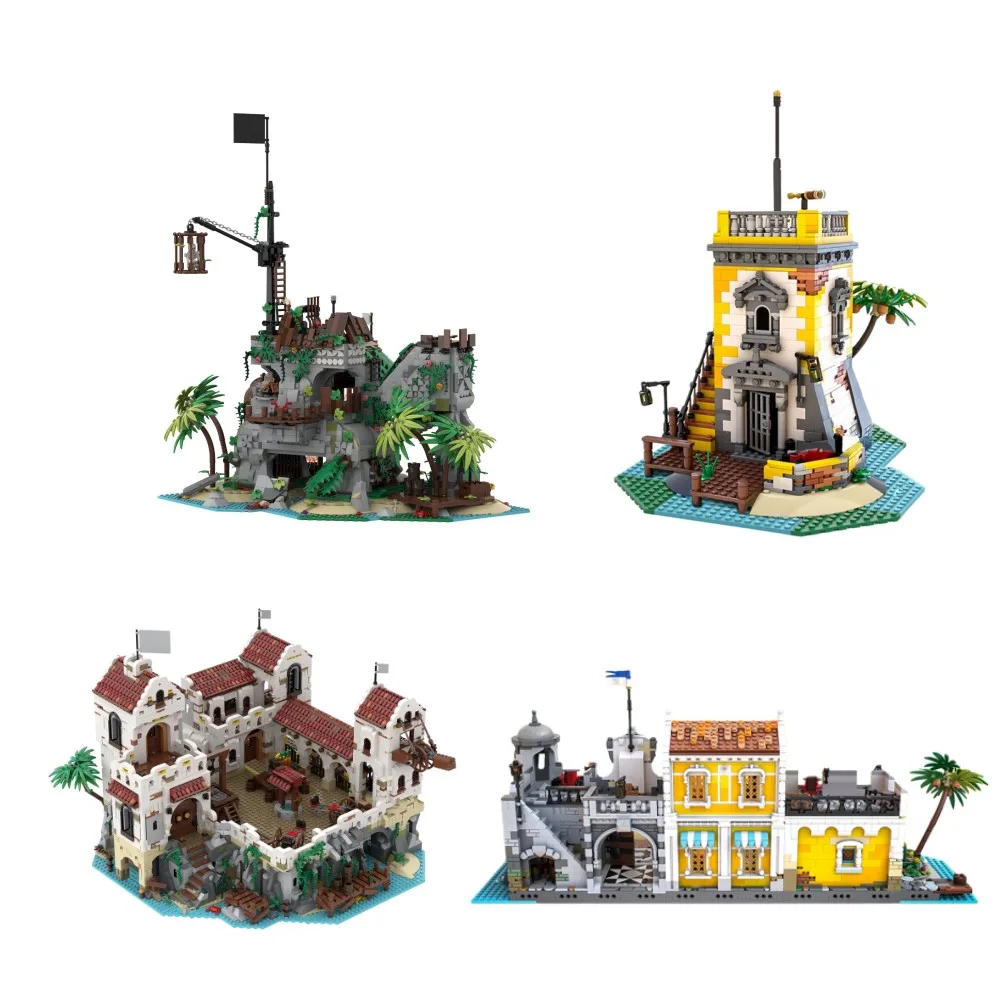 Buildmoc 21322 Eldorados Fortressed Pirates Of Barracudaed Bay Set Building Blocks Port Town Assemblare Idea Modello Giocattoli Per Bambini