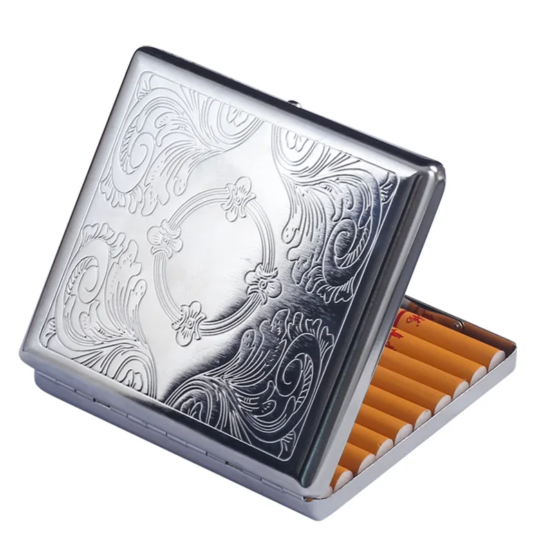 Metal Cigars Cigarettes Cases for about 20 sticks Cigarette Stainless Steel Tobacco Cigarette Boxes Tools 1pc