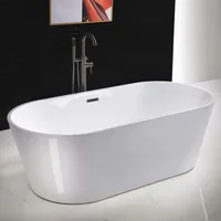71" Acrylic Freestanding Bathtub Contemporary Soaking White Tub with Matte Black Overflow and Drain 1