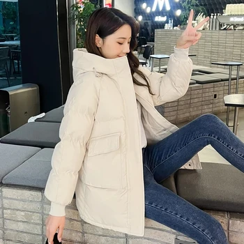 2023 여성용 다운 코튼 패딩 재킷, 후드 파카, 겨울 롱 코트, 두껍고 따뜻한 루즈 파카 패션, 여성 외투 상의, 신상