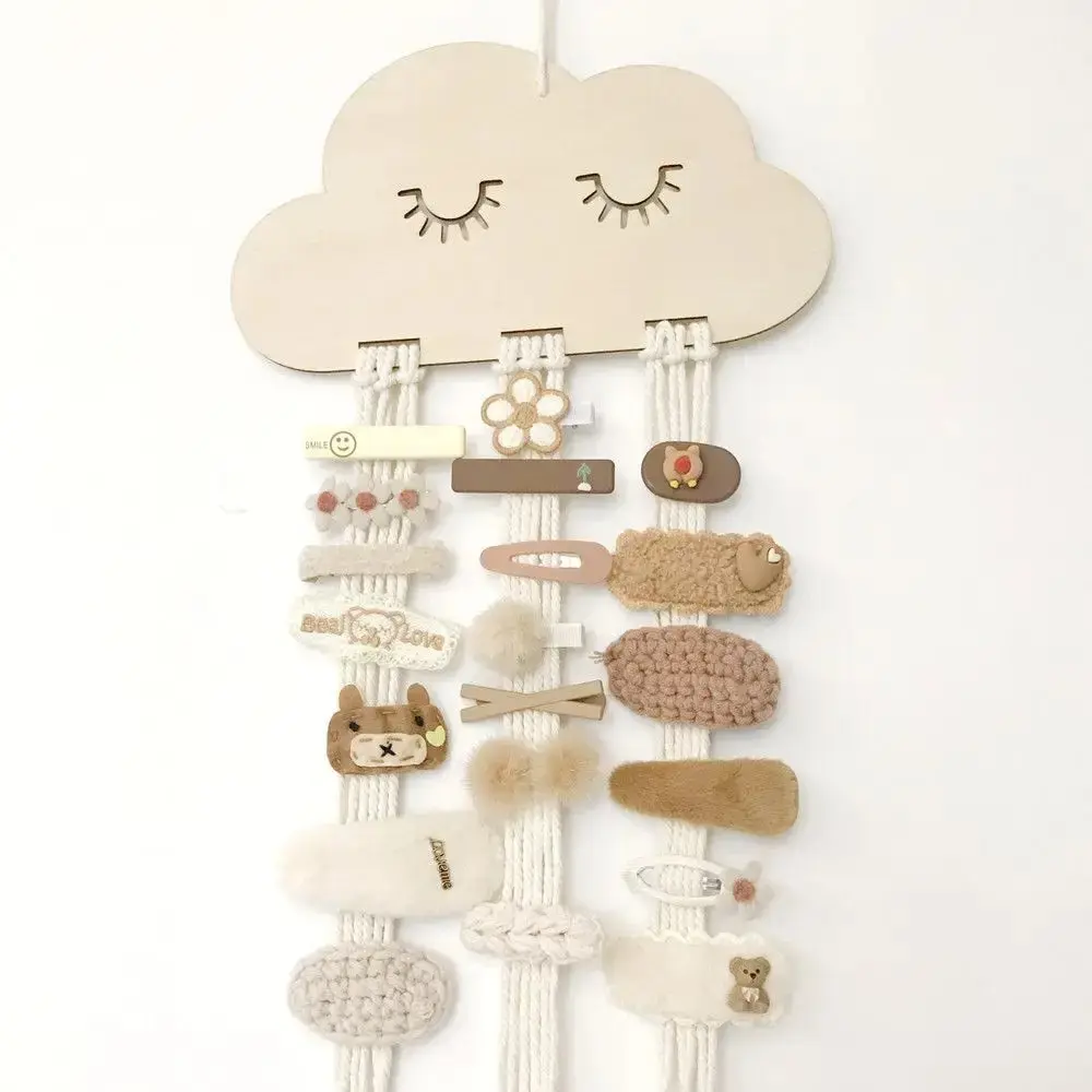 Nordic Style Girl's Cloud Wood Chip Hair Clip Storage Decorative Wall Pendant Headwear Storage