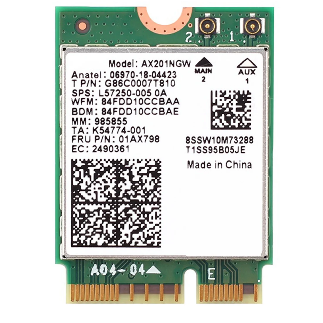 

Карта Wi-Fi 6 AX201 M.2 Key E CNVio 2, 5,0 Мбит/с, 2,4 ГГц/5 ГГц
