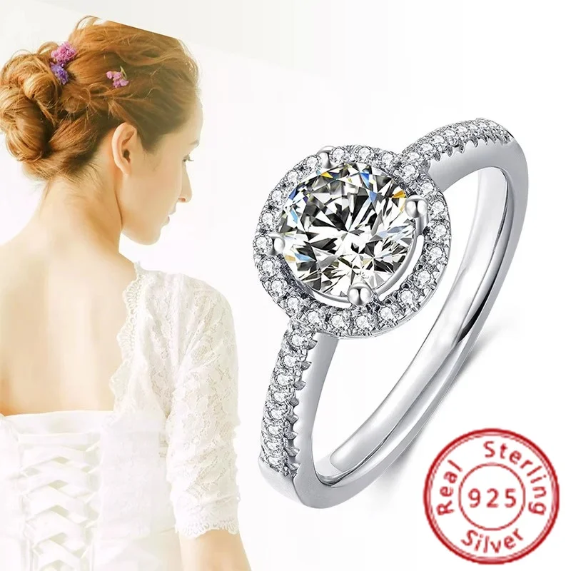 

Mosang Stone Ring Ring Silver Plated 18K White Gold Imitation Diamond Ring Inlaid with Korean Version Women's Wedding Ring