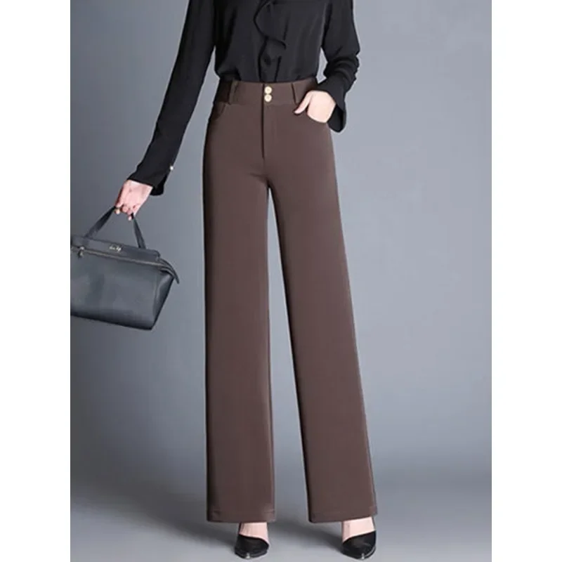 

Elegant Office Straight Pants Casual Fashion Formal Baggy Wide Leg Calca Women Spring Korean Spodnie High Waist Ol Trousers N239