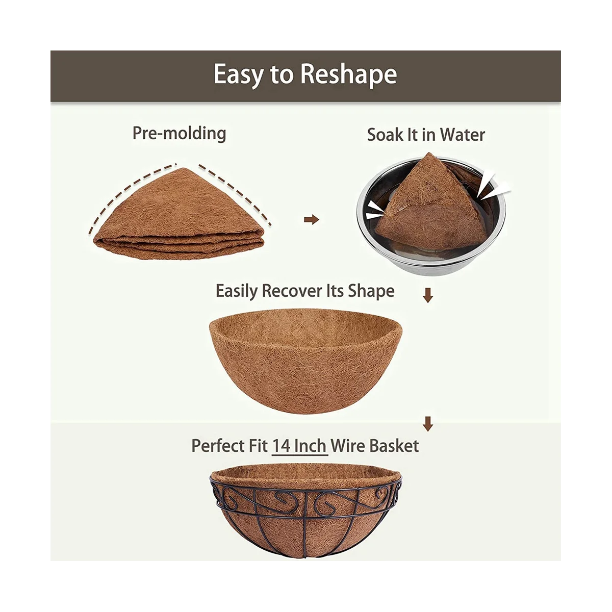 

2 Pcs Coconut Hanging Basket Liners 14 Inch, Sturdy Round Liners for Planters Perfect Replacement , 100% Natural