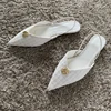 2025 Woman White Fabric High Heels Chic Metal Inlaid Slingback Kitten Heel Shoes Summer Elegant Female Office Low Heels Sandals 4