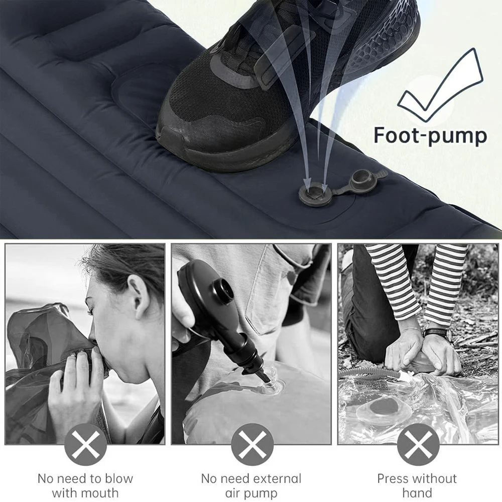 Outdoor Inflatable Mattress Camping Mat with Pillow Ultralight Thicken Sleeping Pad Splicing Built-in Pump Air Cushion Travel Camping Bed