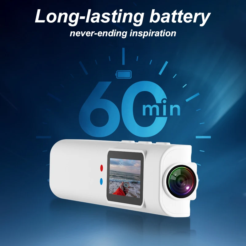 Mini Caméra de Sport 2.7K Ultra HD tenant dans la main pour montrer sa taille compacte de 21g