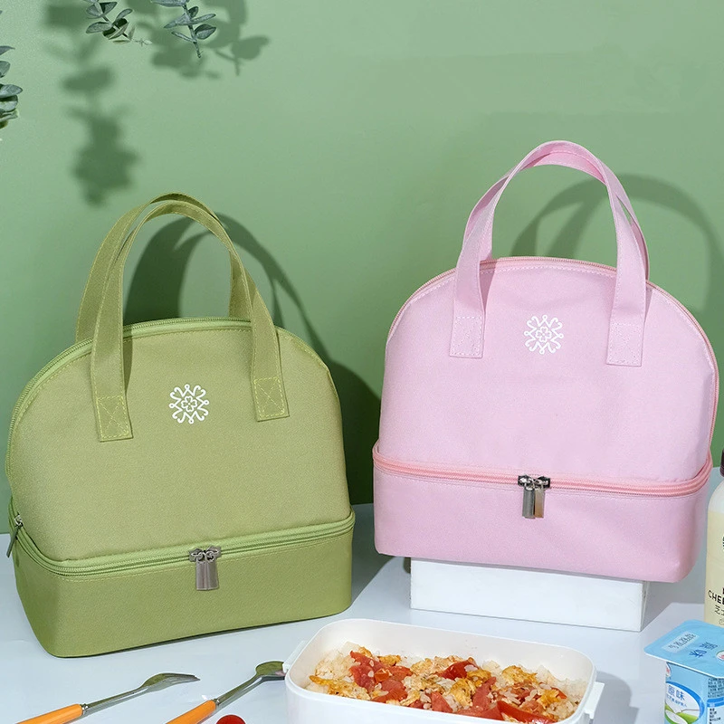

High Capacity Women Insulated Lunch Bag Double-layer Heat Preservation Large Storage Picnic Beach Pouch Tote Office Snacks Bag