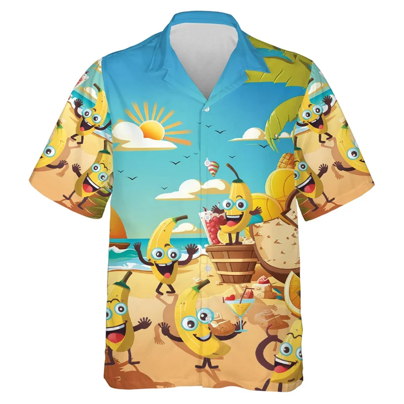 Discover Funny Fruit Face 3D Printed Hawaiian Shirt, Banana Pineapple Hawaiian Shirt