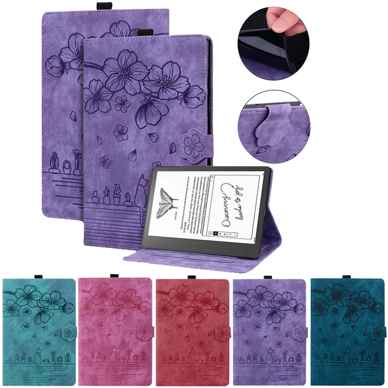 Per Amazon Kindle Scribe Case 10.2 Pollici Cute Flower Cat In Rilievo Pu Leather Tpu Back Guscio Magnetico Per Kindle Scribe 2023 Cover