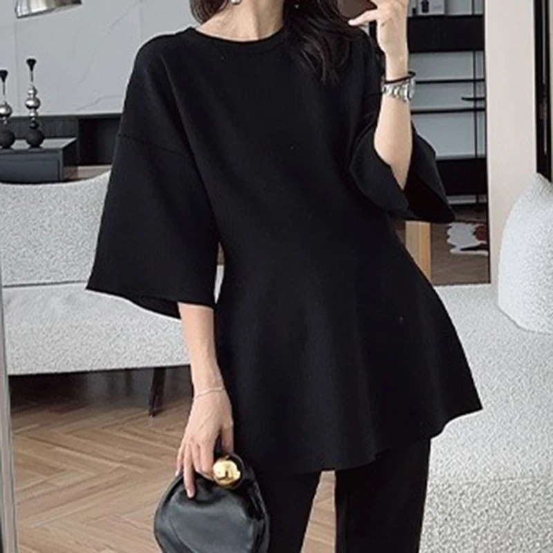 Two-piece women's fashion slim slimming top simple temperament three-dimensional waist commuter fashion casual pants children