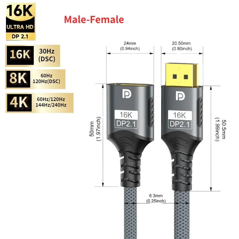 Ultra High-Speed DisplayPort Cable - Supports 8K@60Hz and 4K@240Hz for Monitors, Projectors, HDTVs