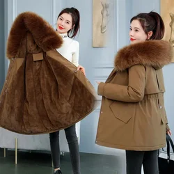 2023 New Women's Parka Winter Jacket Hooded Long Thick Warm Cotton Padded Parkas Woman Wool Liner Distachable Jackets Coat