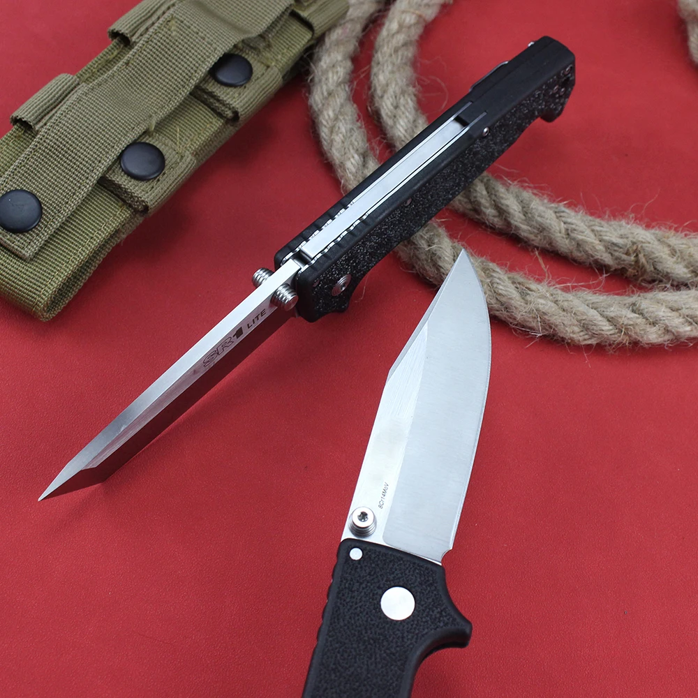 Cold SR1 Lite Folding Knife 8Cr14MoV Steel Blade Pocket Survival Hunting Tactical Outdoor Tanto Knives for Men Self-defense Tool 4