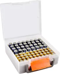 Battery Storage Organizer and Holder for 54 Batteries, Home and Garage Container and Dispenser (Clear)