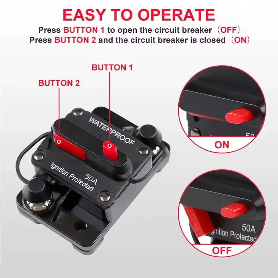 Waterproof Manual Reset Circuit Breaker 12V 24V Power Protect Fuse