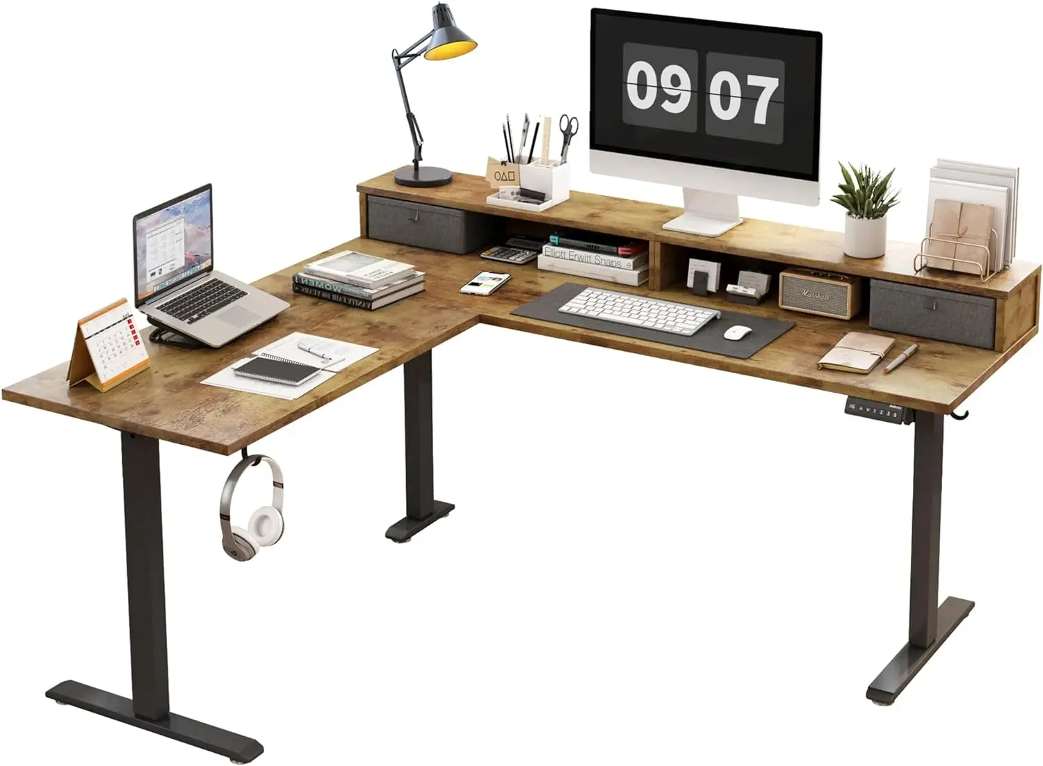 

L Shaped Electric Standing Desk with 2 Drawers