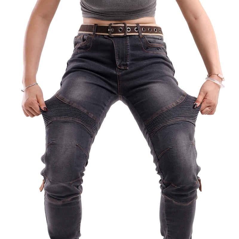 여성용 아라미드 모터사이클 진 스모크 블랙 방염 라이딩 팬츠 보호용 캐주얼 바지 CE