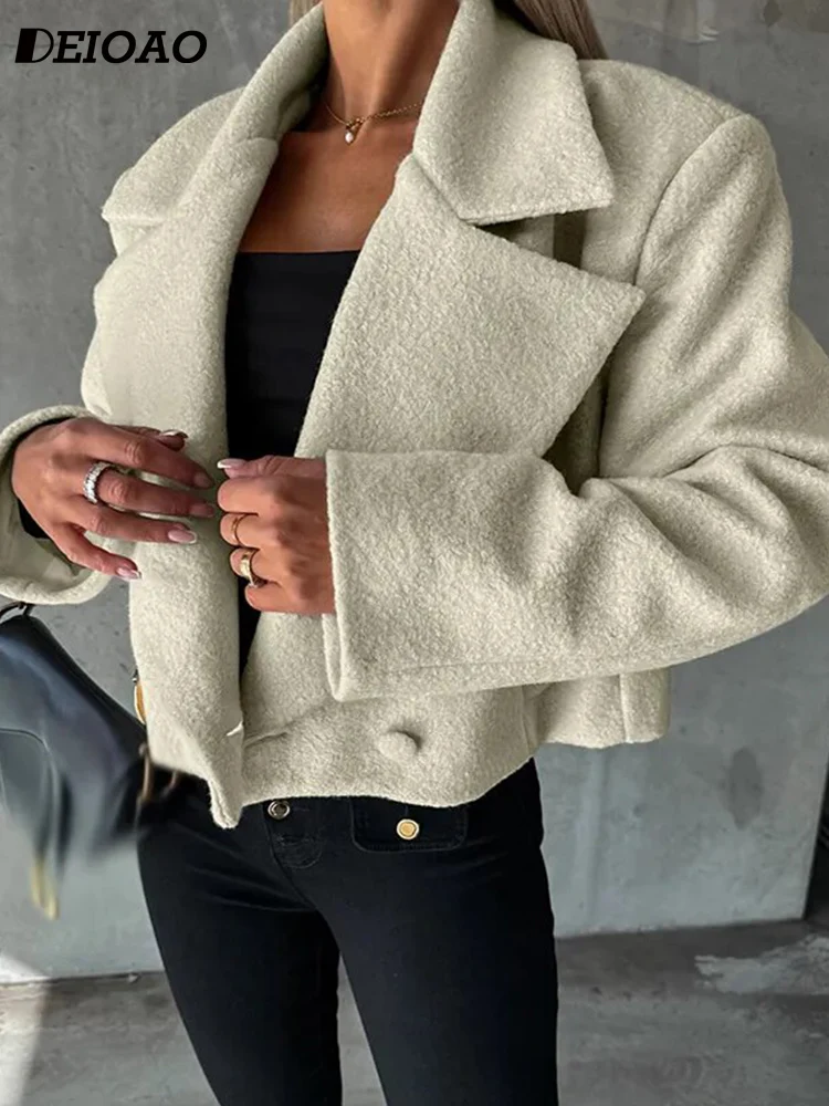 

Deioao Fashionable Autumn and Winter Oversized Collar Women's Jacket Unbuttoned Shoulder Pads Black and White Female New Coat