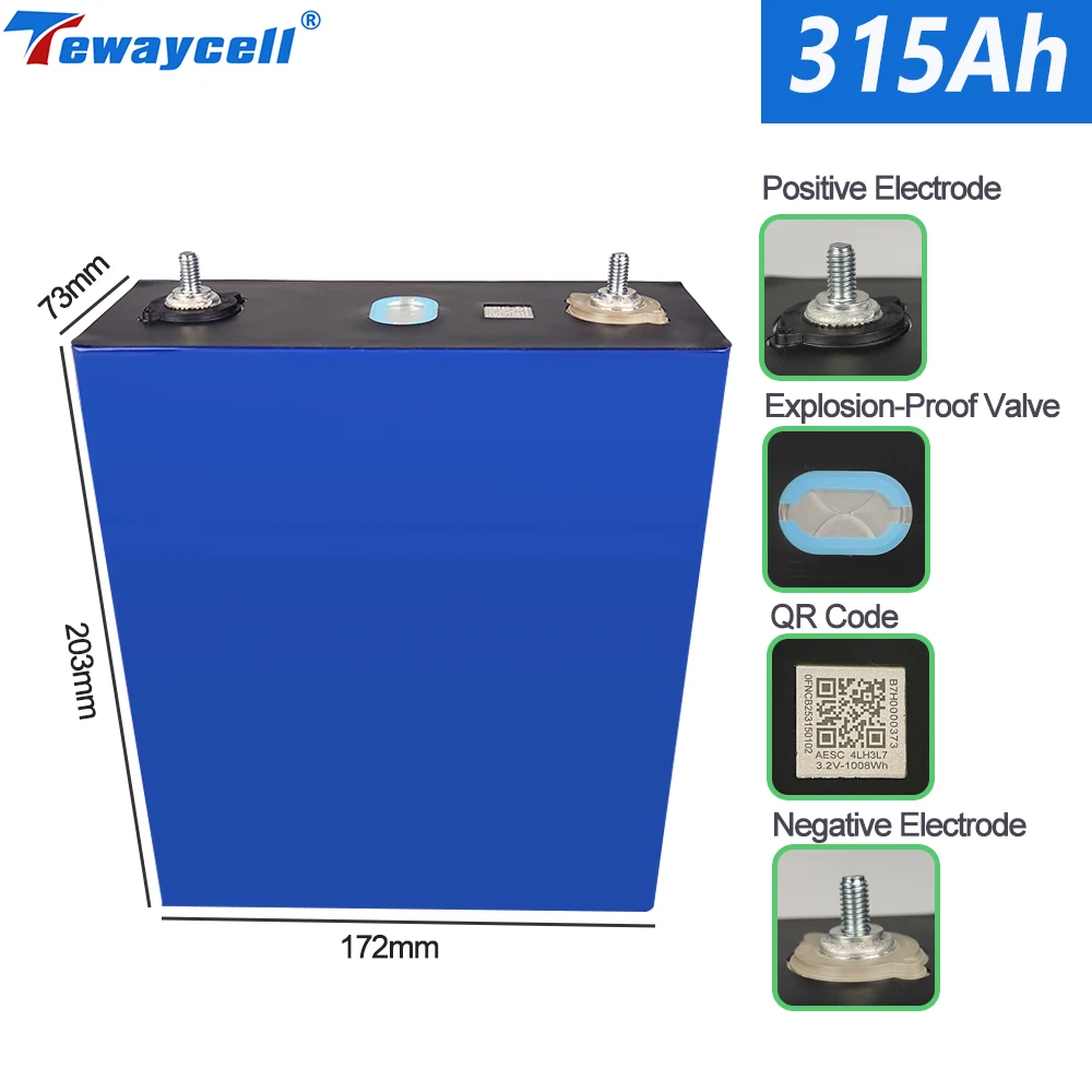 Tewaycell-3.2V 315Ah 320Ah Lifepo4 배터리 등급 A DIY 12V 24V 48V 충전식 배터리 팩, RV 보트 골프 카트 태양광 세금 없음