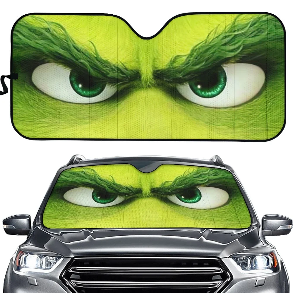 

3D Cool Giant Print Angry Green Monster Eyes Protect Car Interior Front Windshield Sunshade Foldable Sun Shade for Van SUV Cars