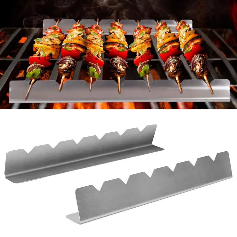 2Pcs Multi-use Kebabs Holder Easy Cleaning Kebabs Racks Stainless Steel Utensils Grill Skewers Holder Two-Piece Set
