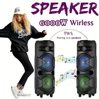 6000W Bluetooth Speaker with Subwoofer Dual 8'' Woofer Portable Wireless Speaker, Colorful LED Lights, Fit TWS/USB/SD/FM/AUX