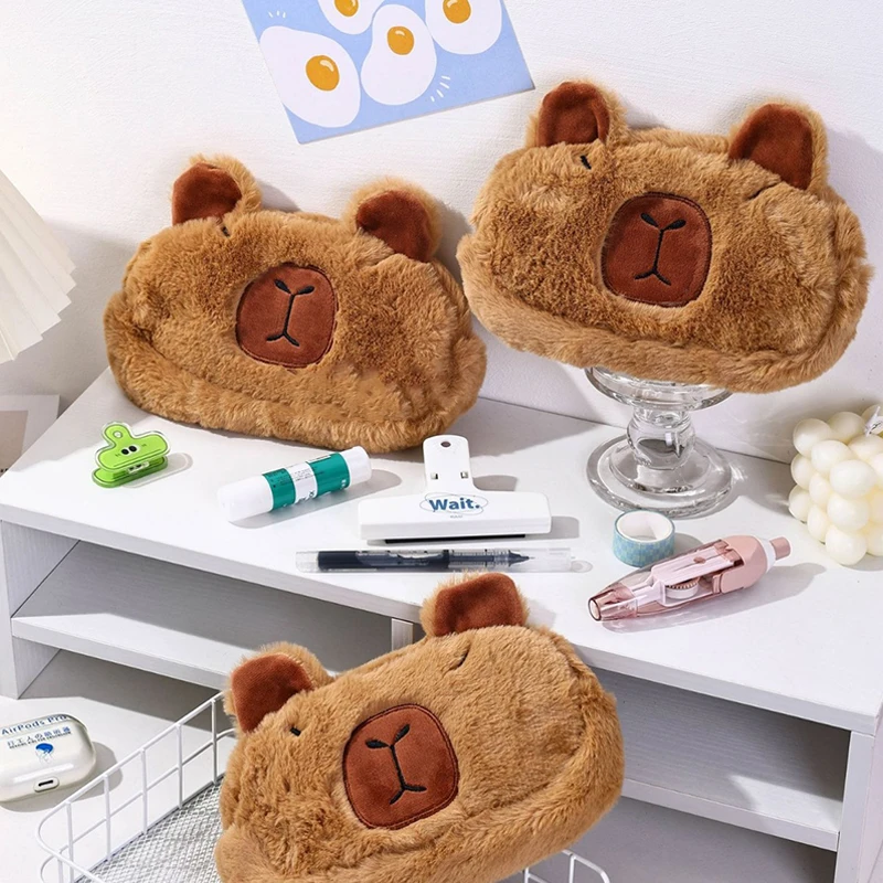Capybara 봉제 연필 케이스, 화장품 가방, 기니피그 펜 파우치, 대용량 연필 가방, 학용품 문구 상자, 1PC