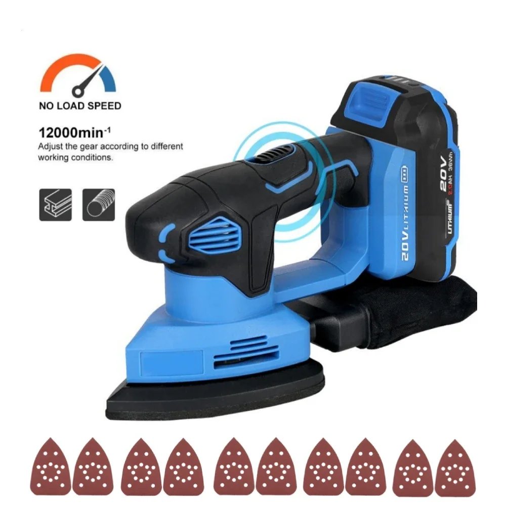 

20V Electric Sander Mouse Detail Sanding Machine Woodworking Tools for Wood with Dust Collection Bag & 10 Sandpapers