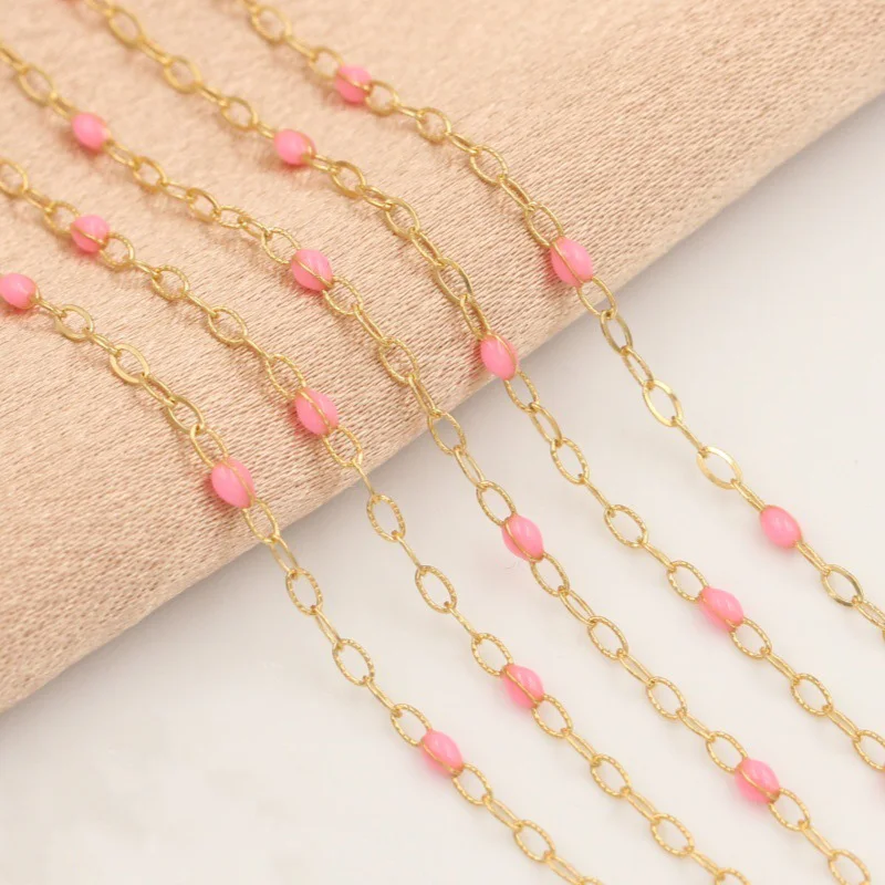 14-Karat-Gold gefüllte, perlenbesetzte Emaille-Satellitenkette, Regenbogenschmuck von Fuß, unvollendetes Flachkabel, minimalistischer permanenter Schmuck – Detail 15