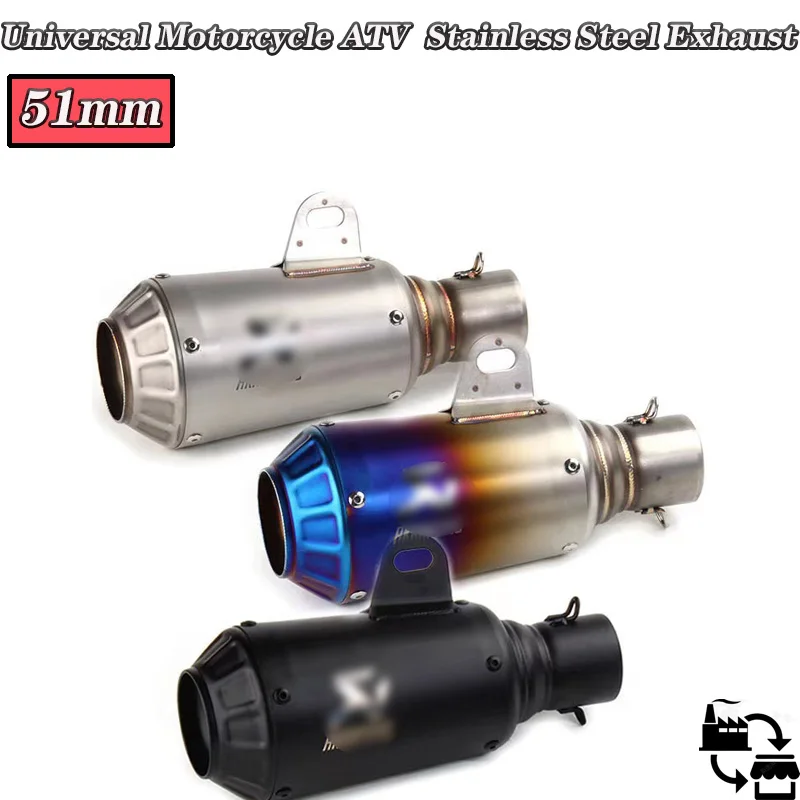 

51mm Universal Motorcycle ATV Frosting Stainless Steel Exhaust Pipe Muffler With Spring Hooks And Welding Connectors