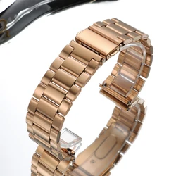 Elegant Stainless Steel Metal Watch Band Bracelet - Available in Black, Silver, and Rose Gold - 22mm (RoseGold)
