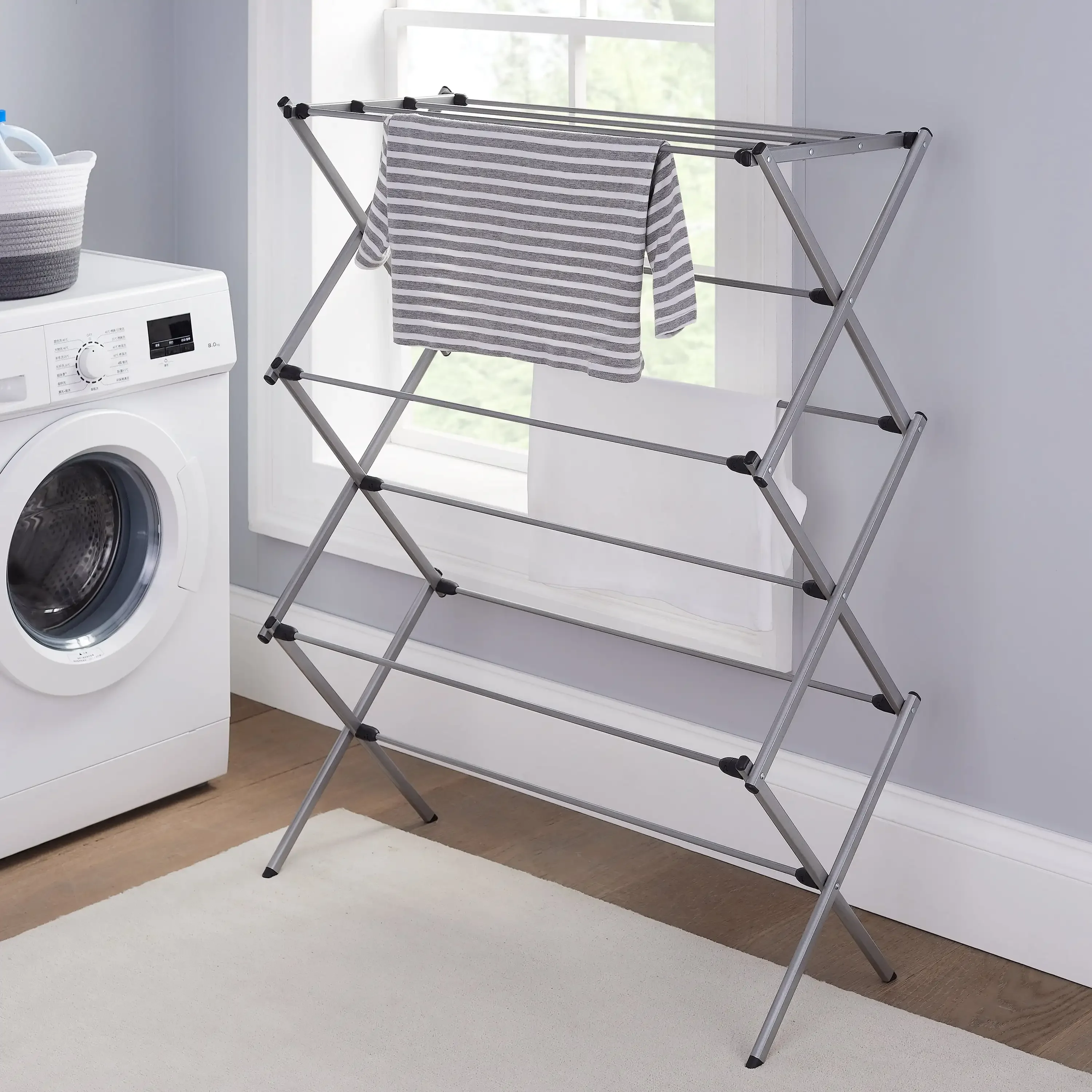 

Oversized Collapsible Steel Laundry Drying Rack, Silver，Clothes Storage Rack, Drying Rack