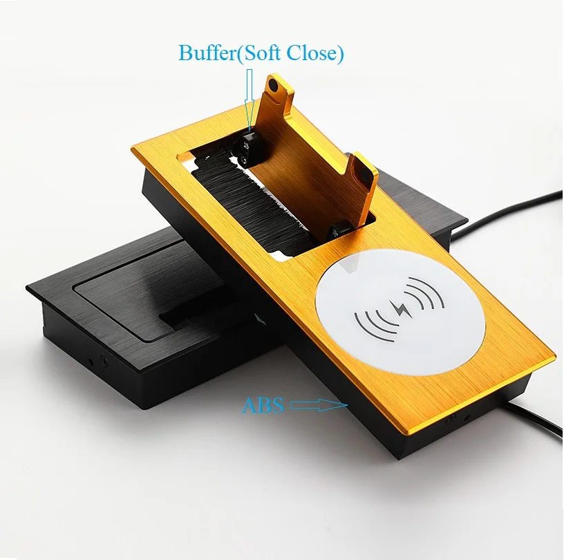 1Piece Rectangle Aluminum Desktop Cord Gromment Bufferred Flip Cover USD Free Cable Charger Brushed Black Gold Silver