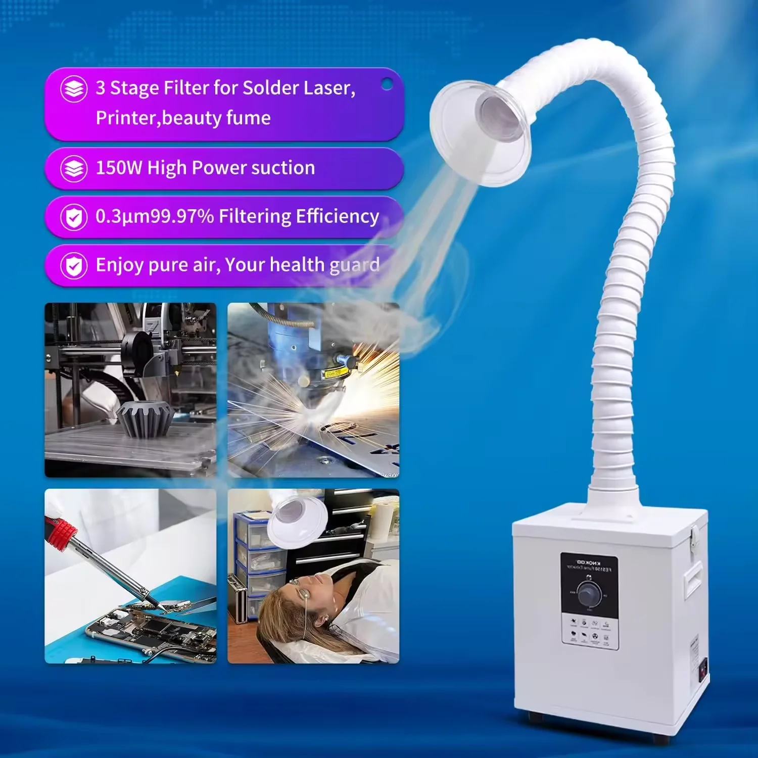 KNOKOO Nail Salon Fume Extractor FES150 Laser Smoke Purifier Hepa Filter Smoke Evacuator for Laser and Printing, Soldering - Image 5