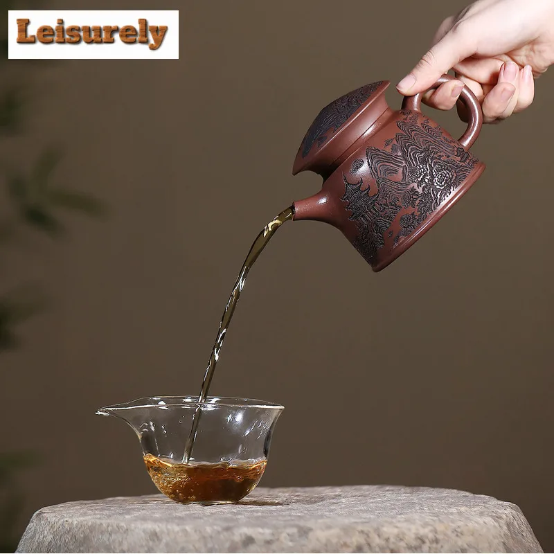 350ml Yixing Purple Clay Teapots Handmade Old Fisherman Pot Raw Ore Purple Jade Gold Sand Kettle Zisha Tea Set Cafes Decoration
