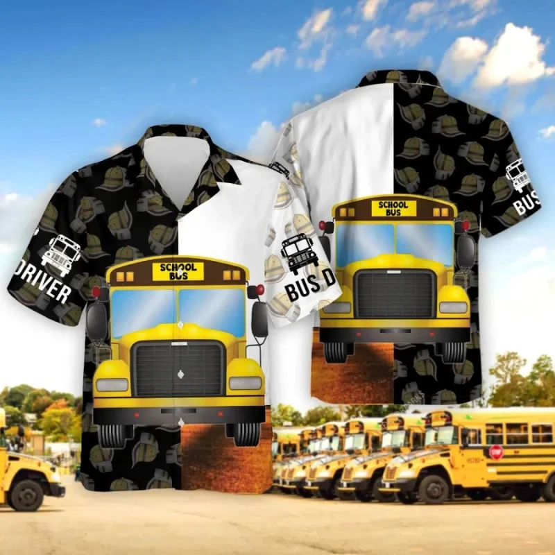 thumbnail image 1 of Camisas de autobús escolar 2024 para hombre, camisa de moda con solapa para hombre, uniforme de calle de manga corta, camisas hawaianas de verano para hombre, venta al por mayor, 1 of 5