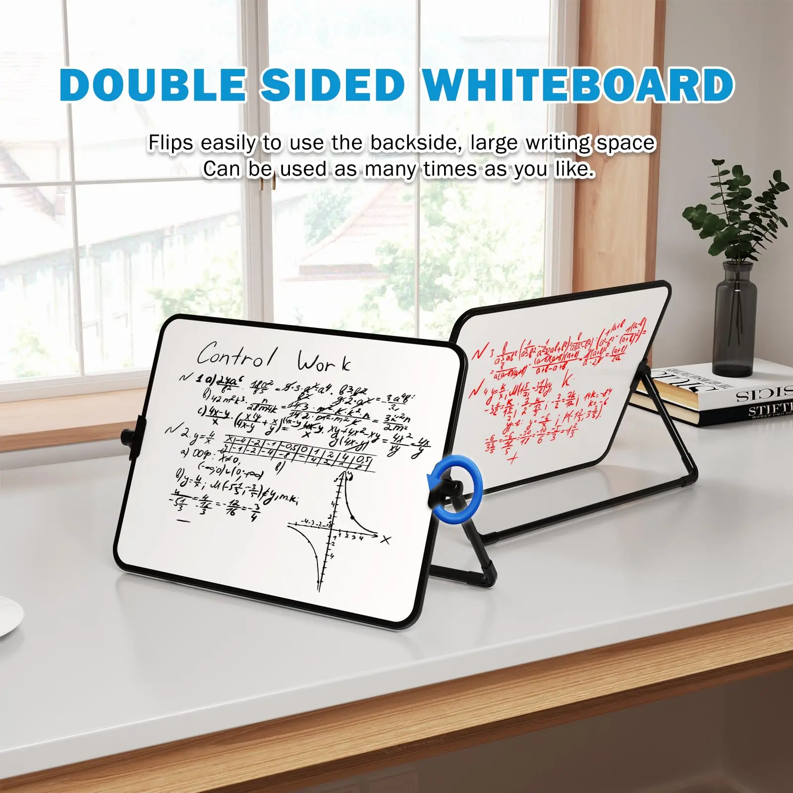 Dry Erase Whiteboard A4 Double-Sided Magnetic Whiteboard Dry Erase Portable Calendar Office Note Message Stand (Black) Easel Writing Tablet Black
