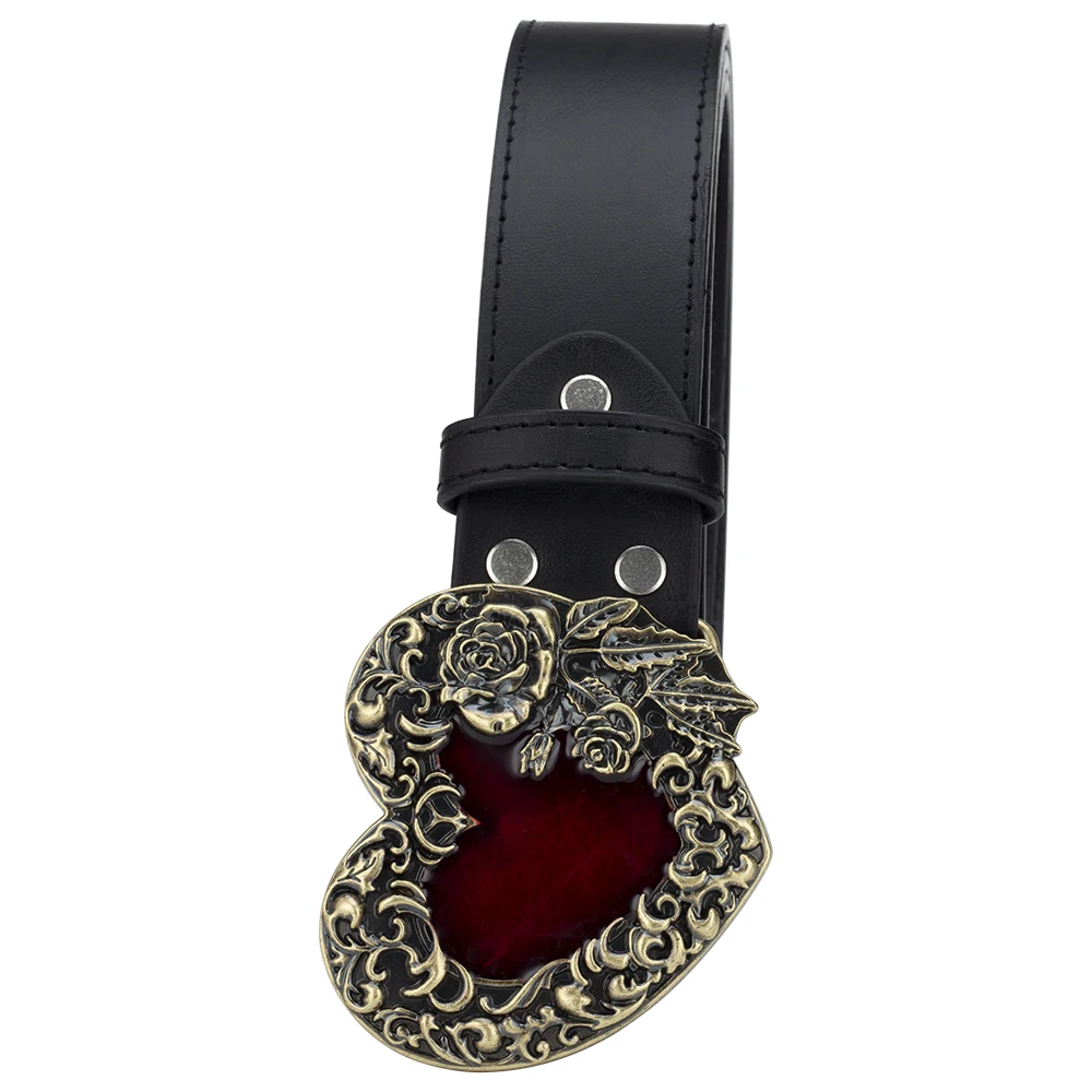 Fashion Belt Love Heart Metal Buckle Red Heart Rose Flower 