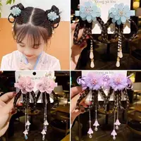 2 Pcs/Set Children Cute Chinese Style Wig Pendant Flower Hair Clips Girls Lovely Sweet Barrettes Hairpins Kids Hair Accessories 1