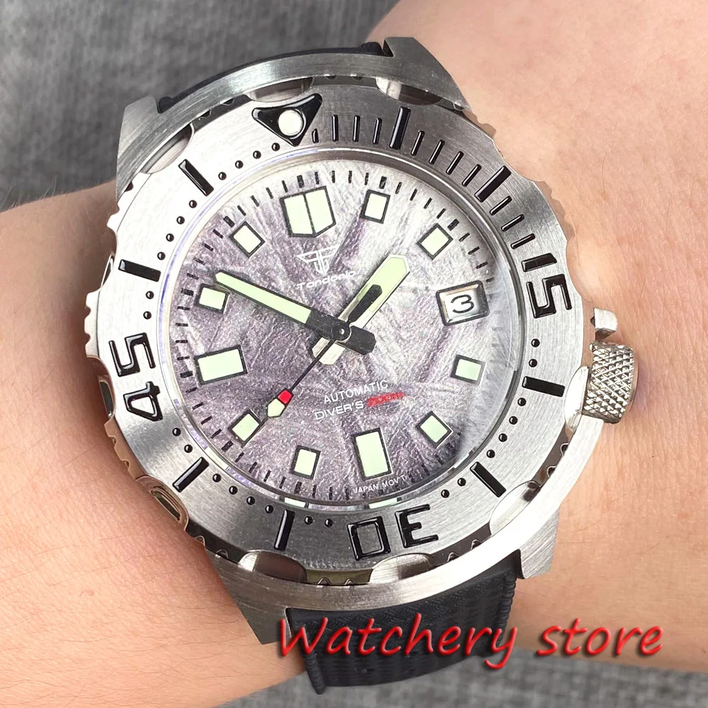 42mm Tandorio Monster AR Sapphire Crystal Mens Automatic Watch Japan NH36 Black MOP Dial Meteorite Pattern Date 200m Waterproof