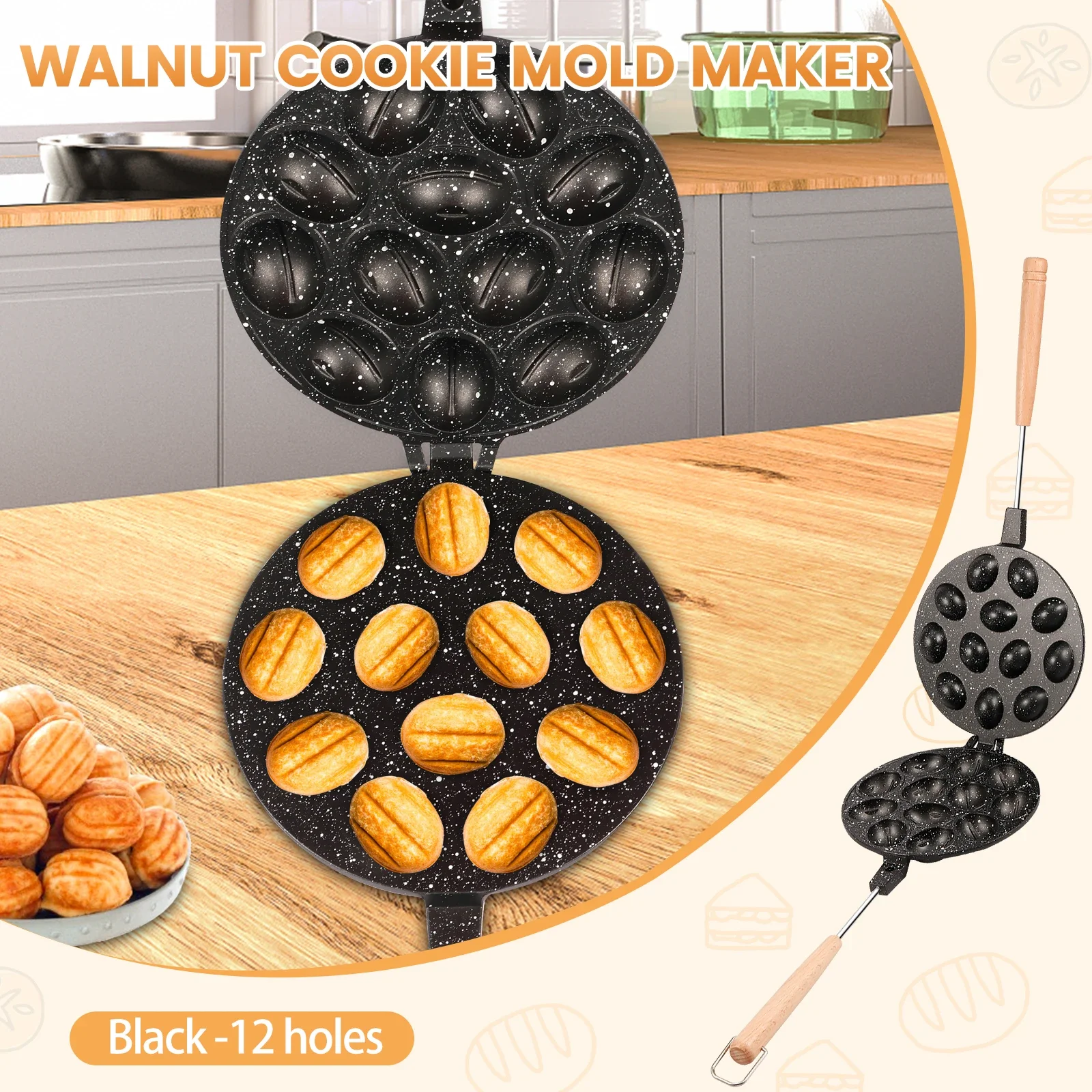 Walnut Cookie Mold Maker Safe Cake Nut Modes Solid Walnut Cookie Molds with Handle Versatile Metal Nut Cookies Maker for Baking