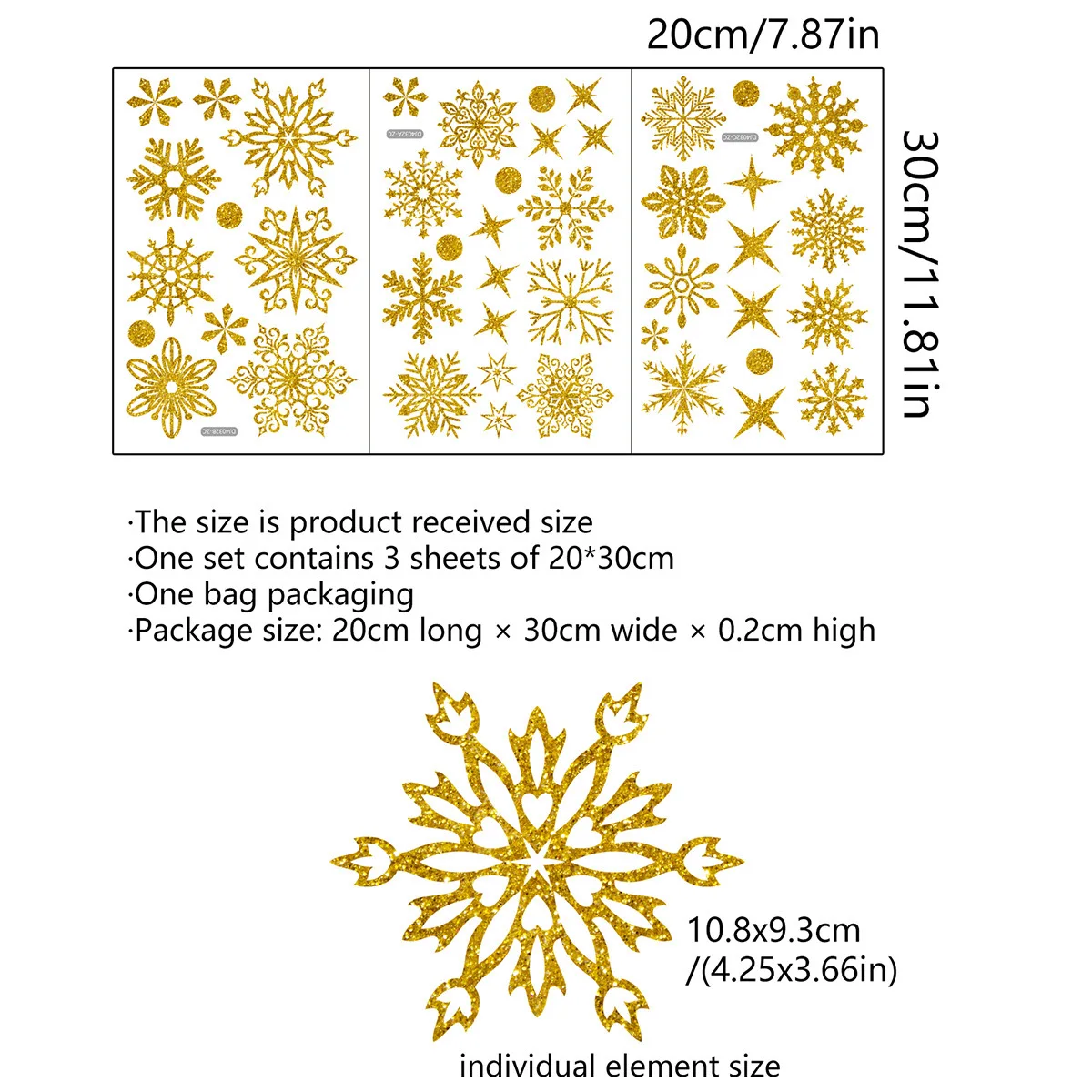 3pcs Glitter Snowflake Stickers Golden Silvery Glitter Patterns for DIY Winter Celebration Decorations Holiday Gift Packaging