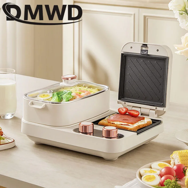 DMWD Electric 3 in 1 Household Breakfast Toaster Baking Machine Sandwich Omelette Fry Pan Hot Pot Boiler Food Steamer 3