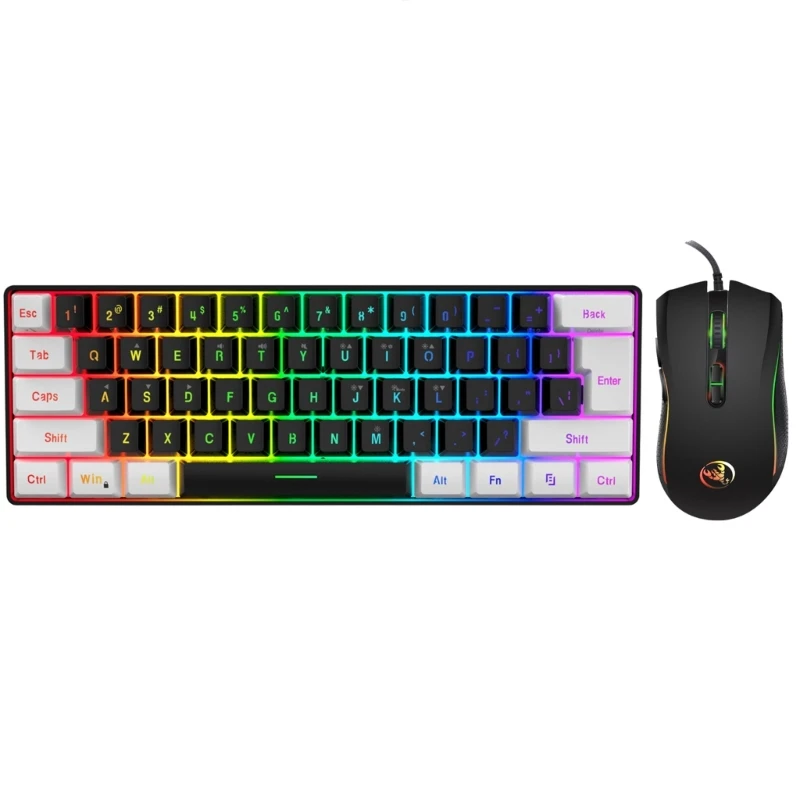 60% 게이밍 키보드 및 마우스 콤보, 초소형 61키 RGB 백라이트 미니 키보드, PC 게이머용 3200 DPI 광학 마우스
