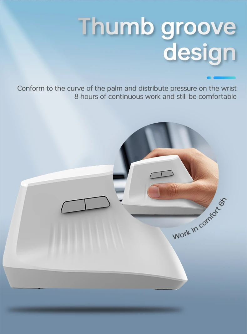 A.JAZZ I300 Bluetooth und 2,4G Wiederaufladbare Kabellose Maus, Ergonomisches Vertikales Design Optische Computermaus – Detail 6