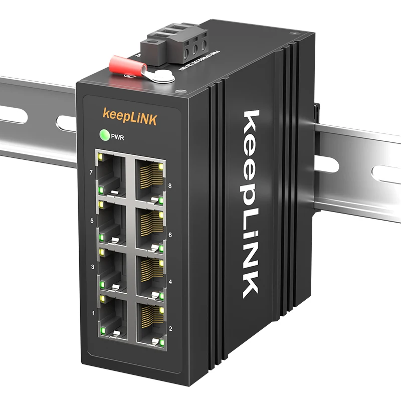 KeepLiNK 산업용 8포트 기가비트 이더넷 스위치 비관리형 플러그 앤 플레이 10/100/1000BASE-T 알루미늄 하우징 IP40
