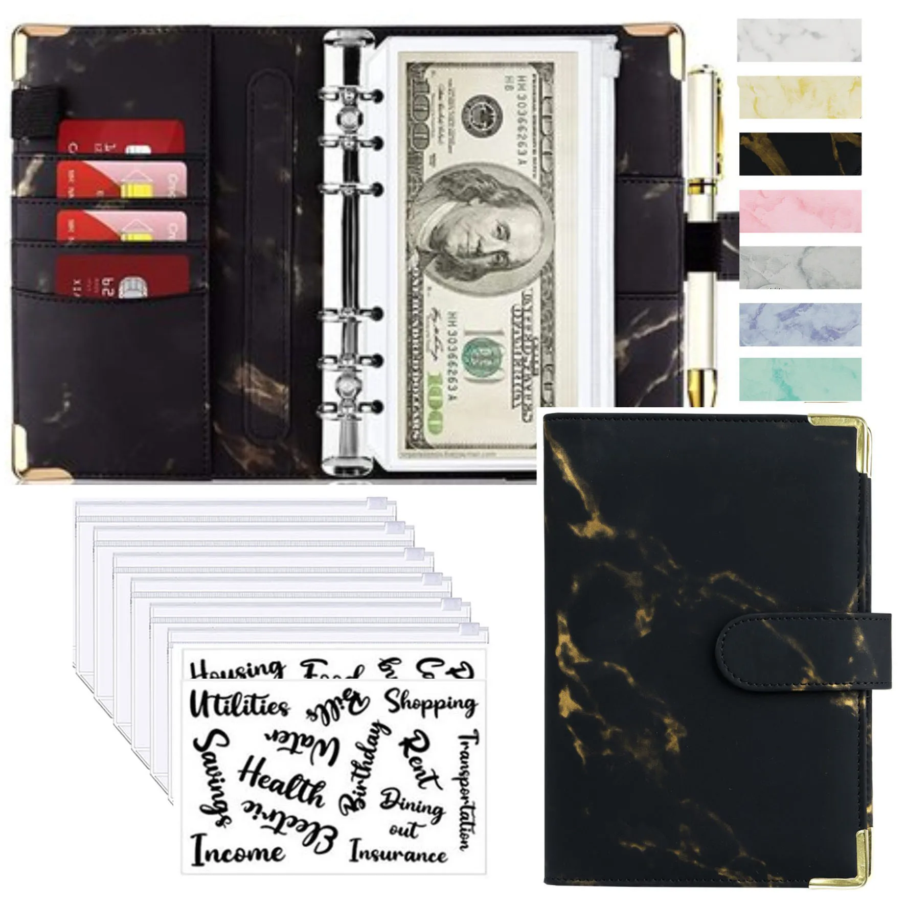Luxury PU Leather Budget Organizer and Planner - Marble Design