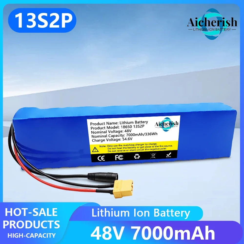 

New 13S2P 18650 48V 7000mAh Li-ion Battery Pack with 54.6V Charger,for E-bike Electric Bicycle Scooter Lithium Ion Battery